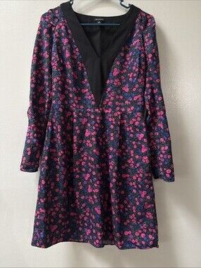 I ❤️ Ronson Black Pink Purple Floral Cottagecore Midi Dress Womes 8 Cottage Boho